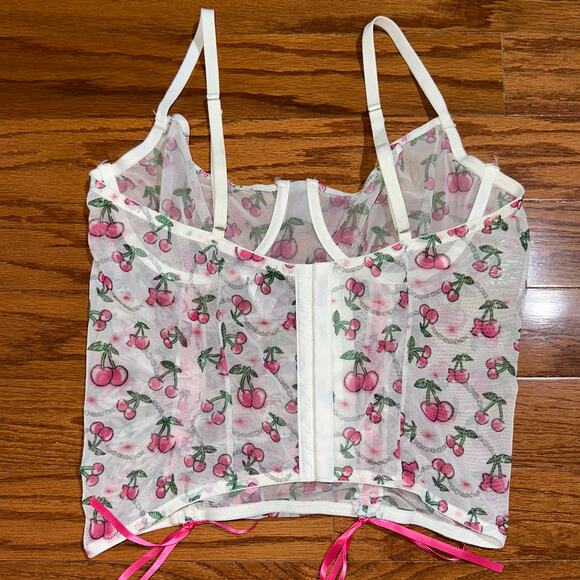 POSTER GIRL Dolls Kill Cherry Mesh Sheer Underwire Corset Top Size XL - Picture 6 of 8